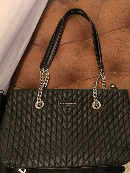 Karl Lagerfeld Handbags - Karl Lagerfeld Black Quilted Chevron Tote with Chain Straps